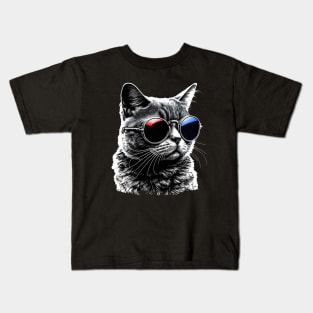 Patriotic Cat Wearing Sunglasses Kids T-Shirt